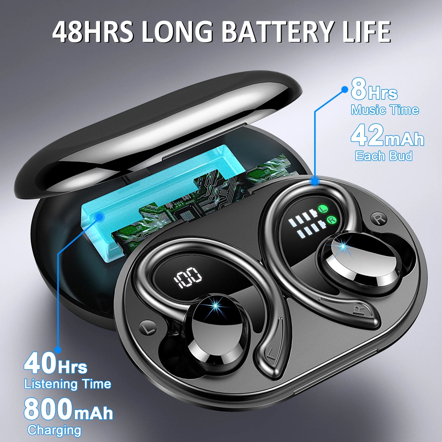 Wireless Bluetooth 5.3 Earbuds - Stereo Bass - In-Ear Noise Cancelling Mic - Earphones IP7 Waterproof Sports - 40H Playback.