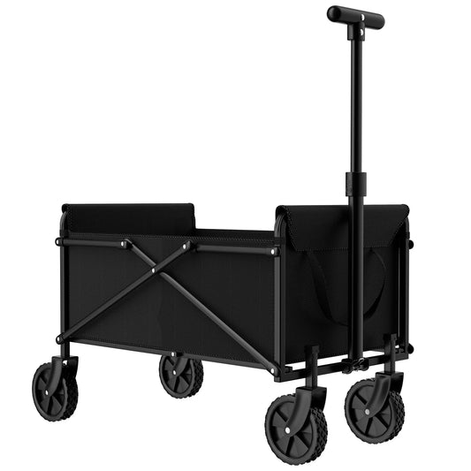 Black Small Handcart - Outdoor Garden Folding Cart - Collapsible Utility Shopping Wagon - Portable Trolley Cart