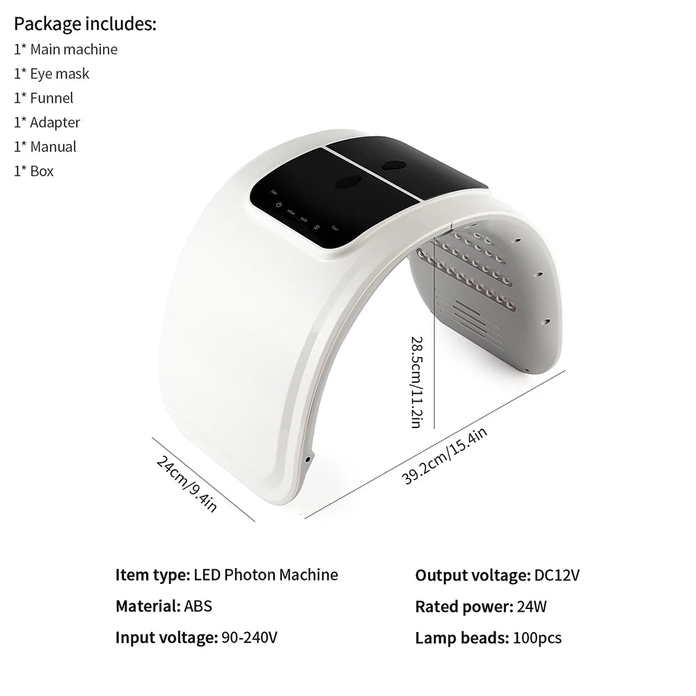 Photon LED Face Mask - 7 Light Colors - Nano Spray - Beauty Machine, Deep Moisturize, Skin Care, Home Use, LED Beauty Mask
