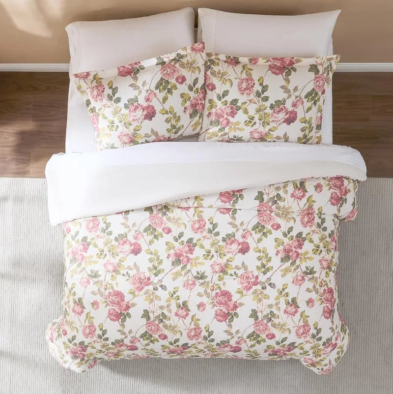 Comforter 3 Piece Set Full/Queen Dusty Rose - Floral Comforter - Pink Flower Bedding Set - Garden Print