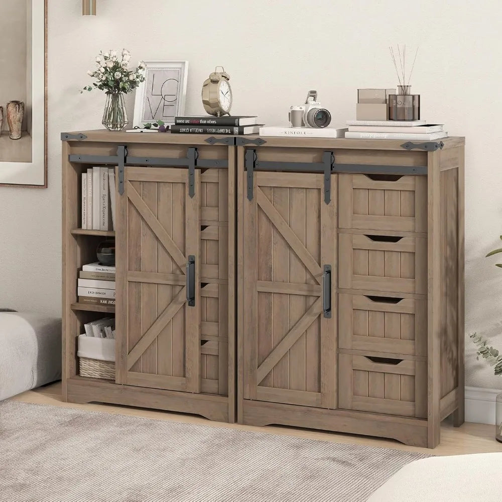 Farmhouse Floor Storage - Rustic Grey Cabinet with Drawer for Bathroom, Kitchen, Living Room & Office