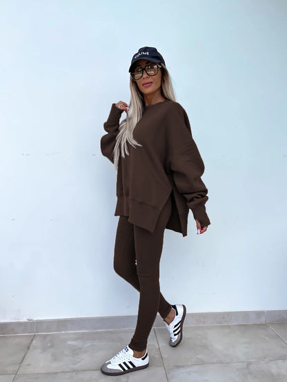 Women's Spring and Autumn Sports Hoodie - Long Sleeve - Solid Color Hoodie - Casual & Two Piece Set
