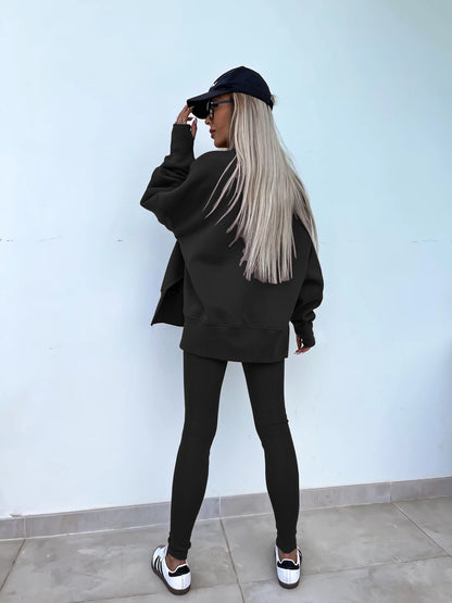 Women's Spring and Autumn Sports Hoodie - Long Sleeve - Solid Color Hoodie - Casual & Two Piece Set