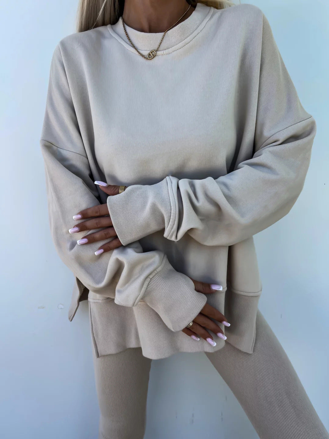 Women's Spring and Autumn Sports Hoodie - Long Sleeve - Solid Color Hoodie - Casual & Two Piece Set