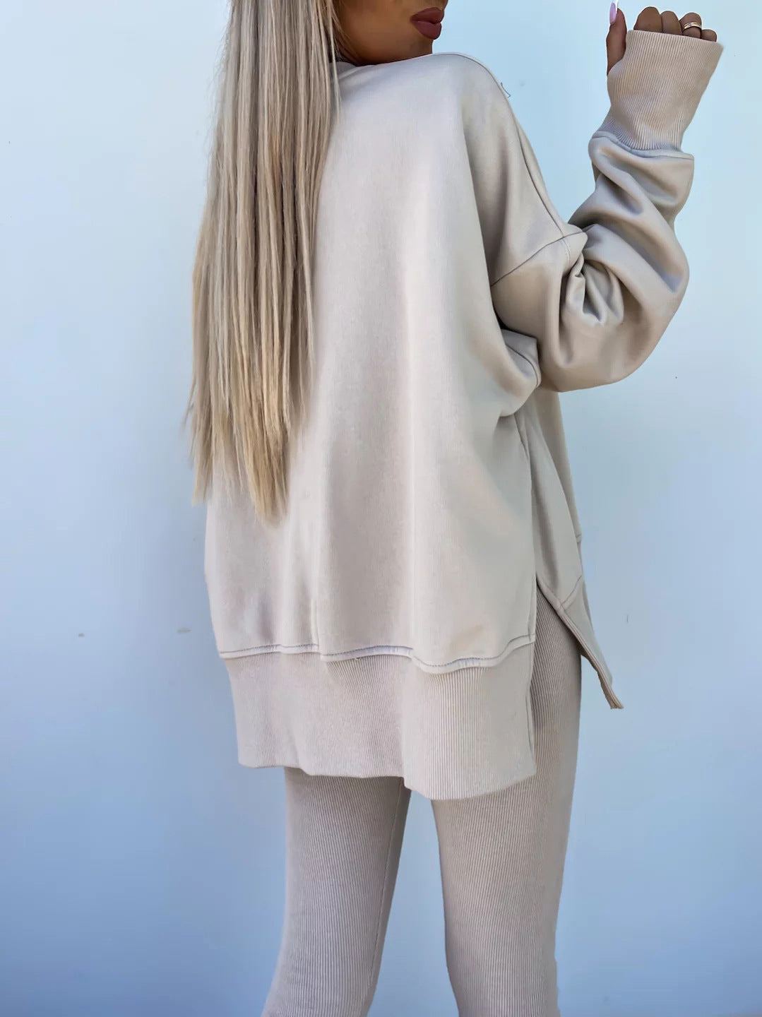 Women's Spring and Autumn Sports Hoodie - Long Sleeve - Solid Color Hoodie - Casual & Two Piece Set