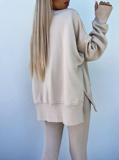 Women's Spring and Autumn Sports Hoodie - Long Sleeve - Solid Color Hoodie - Casual & Two Piece Set