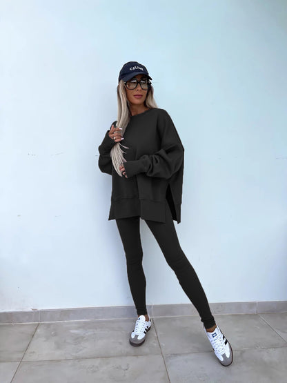 Women's Spring and Autumn Sports Hoodie - Long Sleeve - Solid Color Hoodie - Casual & Two Piece Set