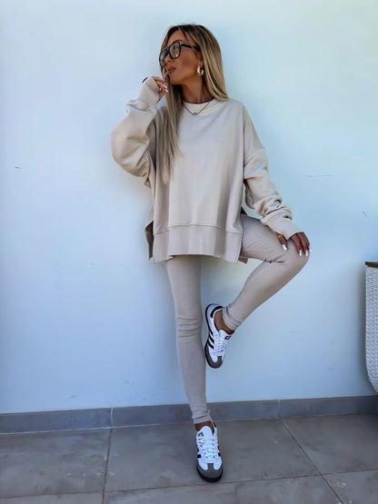 Women's Spring and Autumn Sports Hoodie - Long Sleeve - Solid Color Hoodie - Casual & Two Piece Set