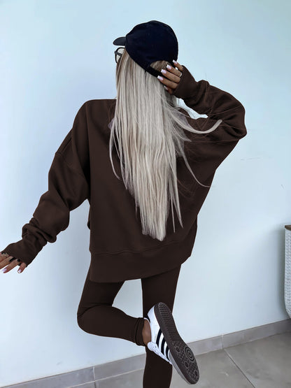 Women's Spring and Autumn Sports Hoodie - Long Sleeve - Solid Color Hoodie - Casual & Two Piece Set
