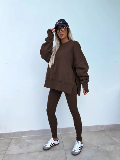Women's Spring and Autumn Sports Hoodie - Long Sleeve - Solid Color Hoodie - Casual & Two Piece Set