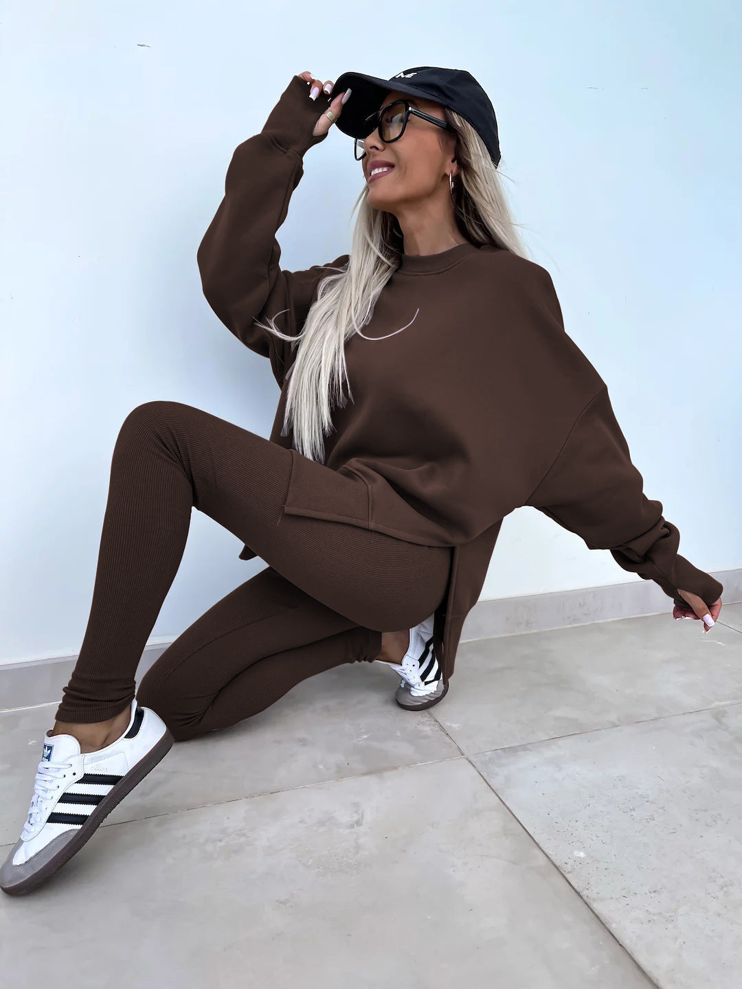 Women's Spring and Autumn Sports Hoodie - Long Sleeve - Solid Color Hoodie - Casual & Two Piece Set