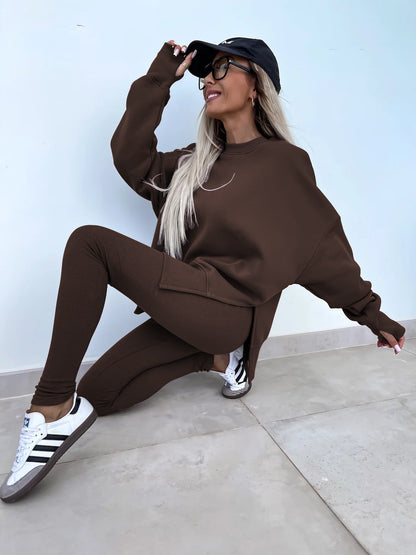Women's Spring and Autumn Sports Hoodie - Long Sleeve - Solid Color Hoodie - Casual & Two Piece Set