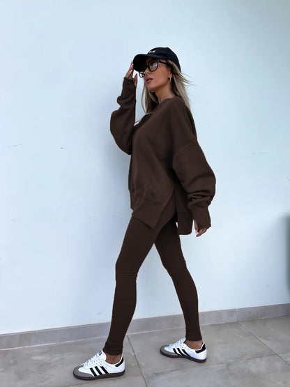 Women's Spring and Autumn Sports Hoodie - Long Sleeve - Solid Color Hoodie - Casual & Two Piece Set