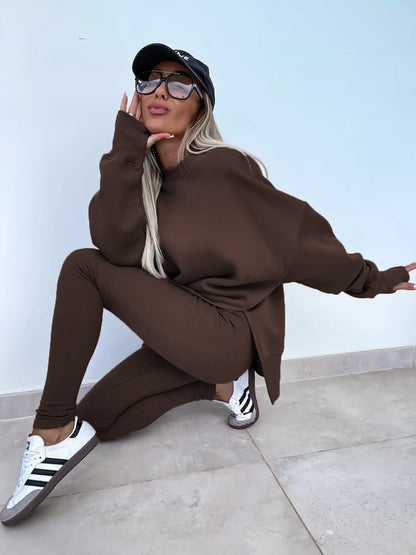 Women's Spring and Autumn Sports Hoodie - Long Sleeve - Solid Color Hoodie - Casual & Two Piece Set