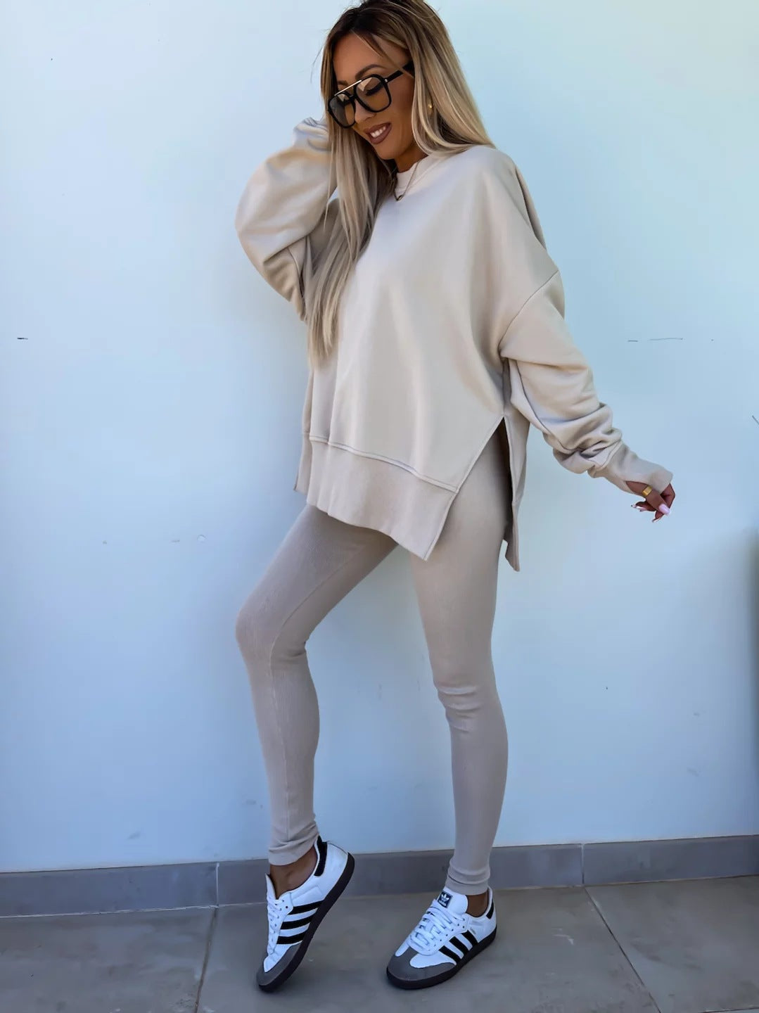 Women's Spring and Autumn Sports Hoodie - Long Sleeve - Solid Color Hoodie - Casual & Two Piece Set