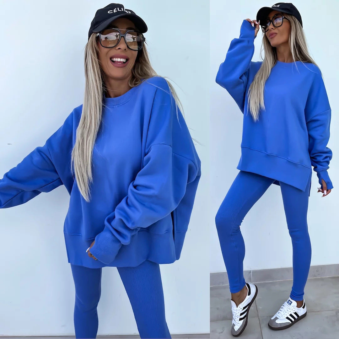 Women's Spring and Autumn Sports Hoodie - Long Sleeve - Solid Color Hoodie - Casual & Two Piece Set