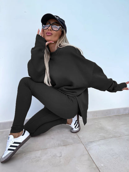 Women's Spring and Autumn Sports Hoodie - Long Sleeve - Solid Color Hoodie - Casual & Two Piece Set