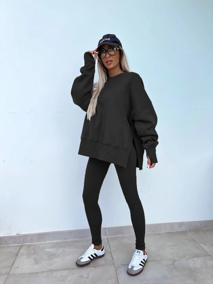 Women's Spring and Autumn Sports Hoodie - Long Sleeve - Solid Color Hoodie - Casual & Two Piece Set