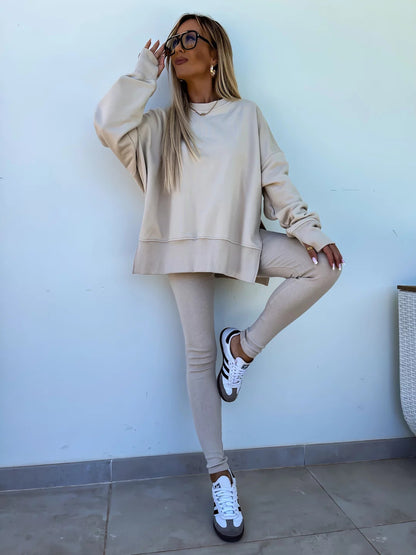 Women's Spring and Autumn Sports Hoodie - Long Sleeve - Solid Color Hoodie - Casual & Two Piece Set