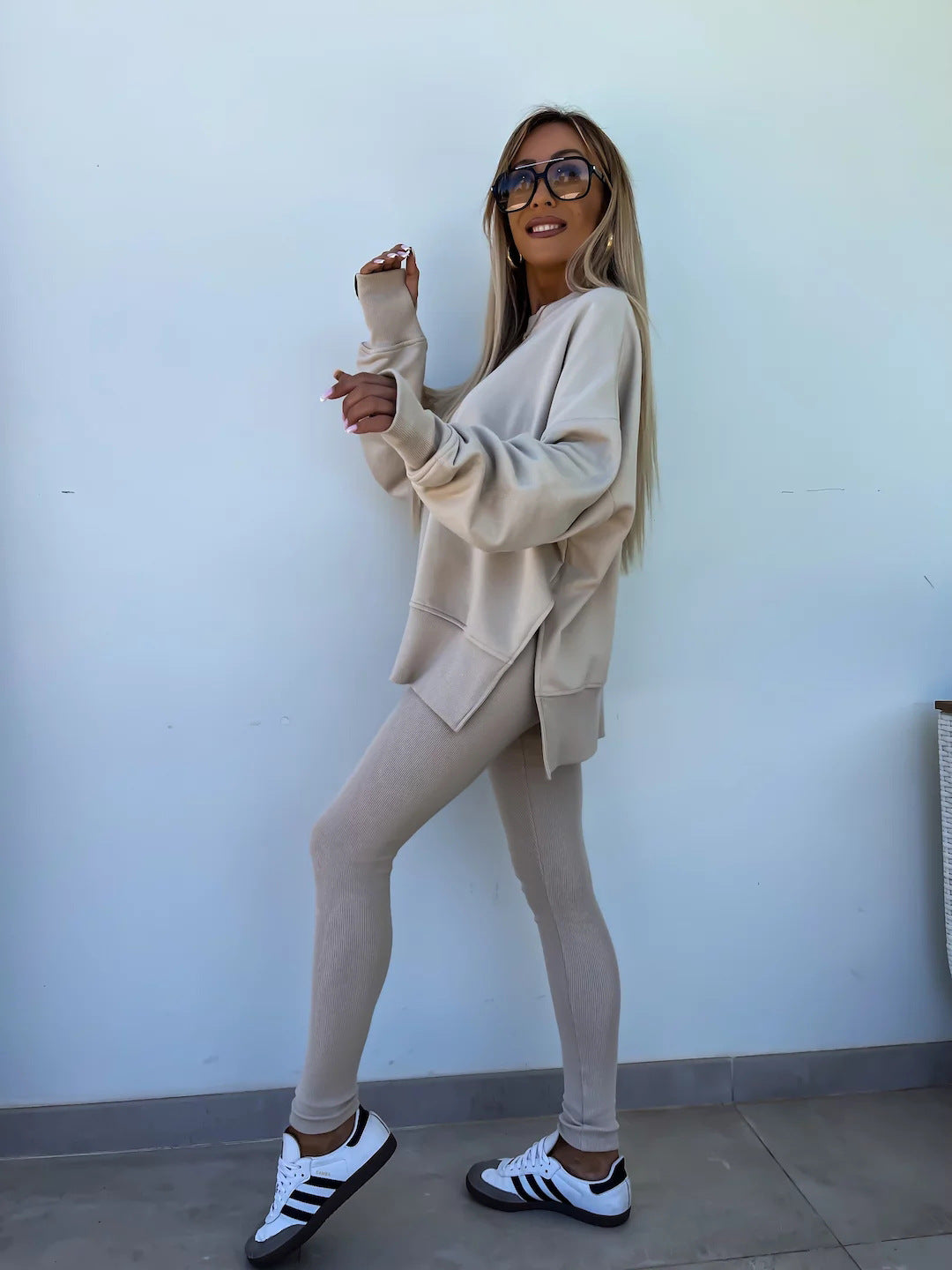 Women's Spring and Autumn Sports Hoodie - Long Sleeve - Solid Color Hoodie - Casual & Two Piece Set