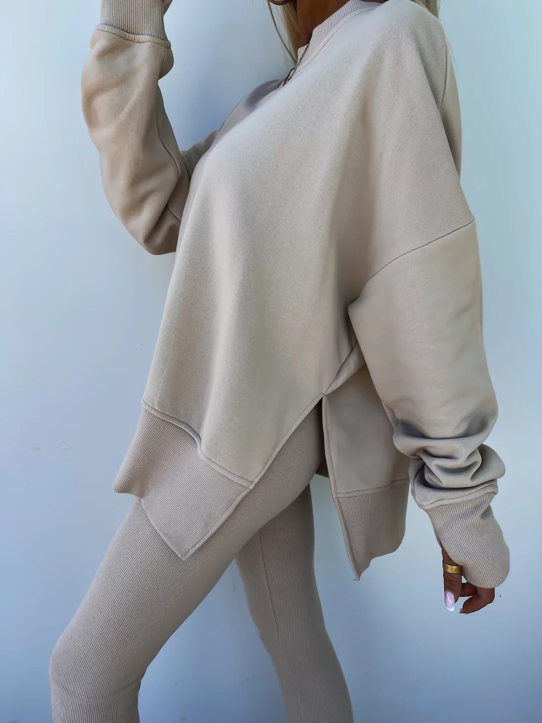 Women's Spring and Autumn Sports Hoodie - Long Sleeve - Solid Color Hoodie - Casual & Two Piece Set