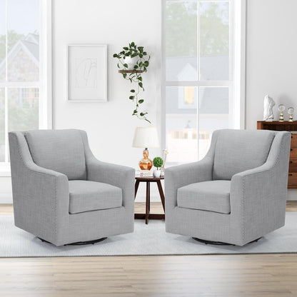 360° Swivel Accent Chair Set Of 2 - Mid- Modern Swivel Armchair With Solid Metal Base - Breathable Linen