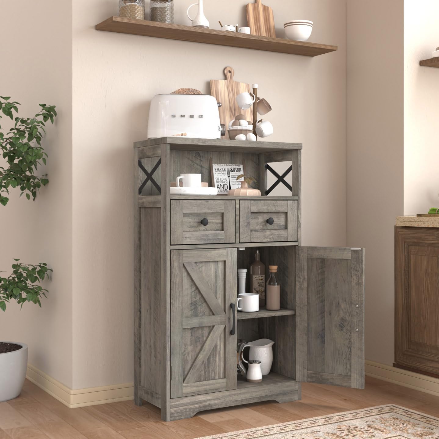 Storage Cabinet With Drawers And Shelf - Freestanding Kitchen Pantry Storage Cabinet - Floor Storage Cabinet Hutch