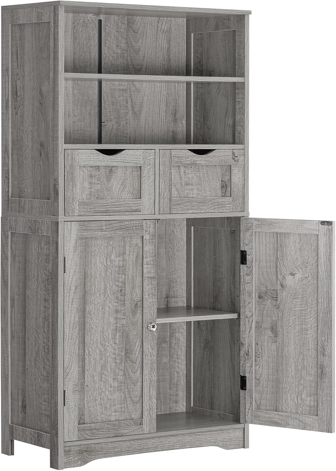 Tall Storage Cabinet With 2 Drawers & Adjustable Shelves - Bathroom Cabinet With Doors, Cupboard, Floor Cabinet For Living Room, Kitchen, Bathroom Or Office
