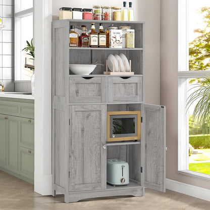 Tall Storage Cabinet With 2 Drawers & Adjustable Shelves - Bathroom Cabinet With Doors, Cupboard, Floor Cabinet For Living Room, Kitchen, Bathroom Or Office