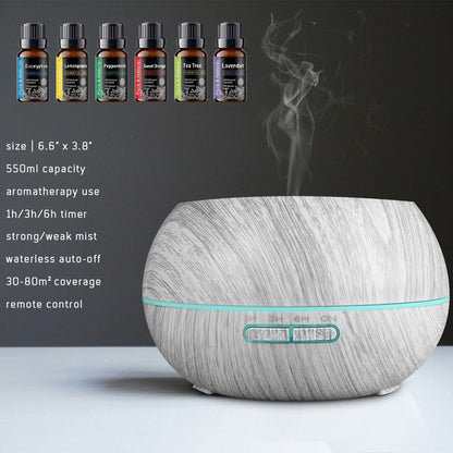 Gift of Wellness Premium Wood Diffuser Set w/6 Essential Oils & Remote - Perfect Housewarming Gift