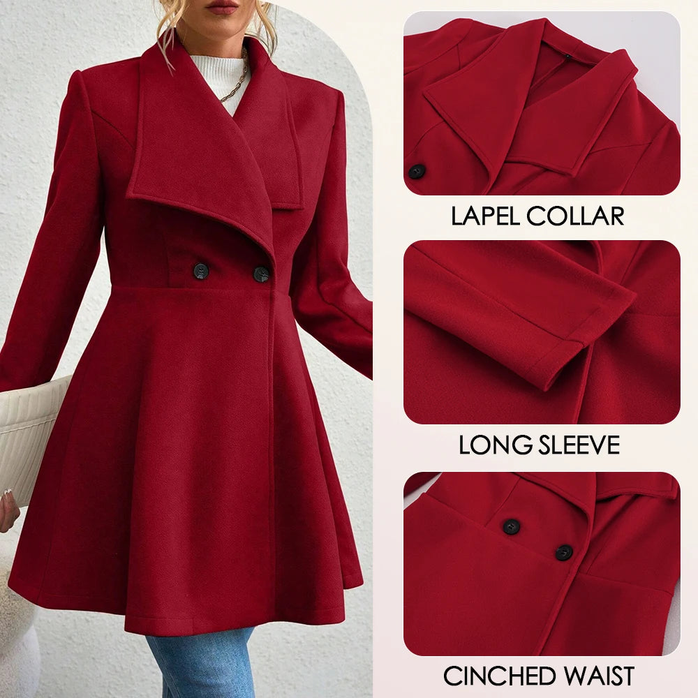 Mia Muse Women's Winter Coat - Solid Color, Long Sleeve, Lapel & Button-Up
