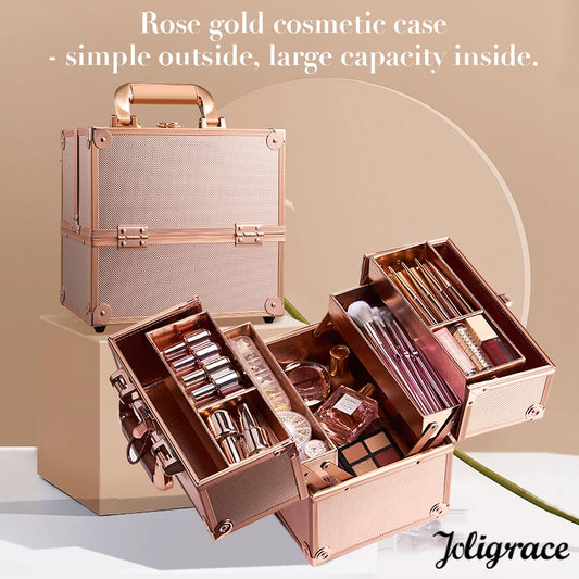 Portable Travel Makeup Case - Alloy Cosmetics Make Up Storage - Organizer Box