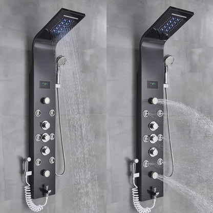 Luxury Bathroom Shower Faucet - LED Rainfall Shower Panel System - Massage Spa, Temperature w/Screen
