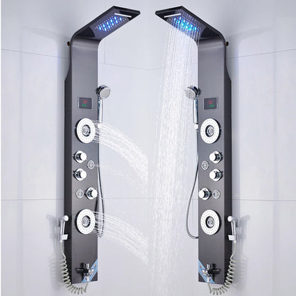 Luxury Bathroom Shower Faucet - LED Rainfall Shower Panel System - Massage Spa, Temperature w/Screen
