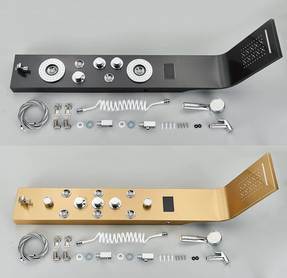 Luxury Bathroom Shower Faucet - LED Rainfall Shower Panel System - Massage Spa, Temperature w/Screen