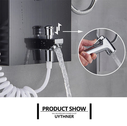 Luxury Bathroom Shower Faucet - LED Rainfall Shower Panel System - Massage Spa, Temperature w/Screen