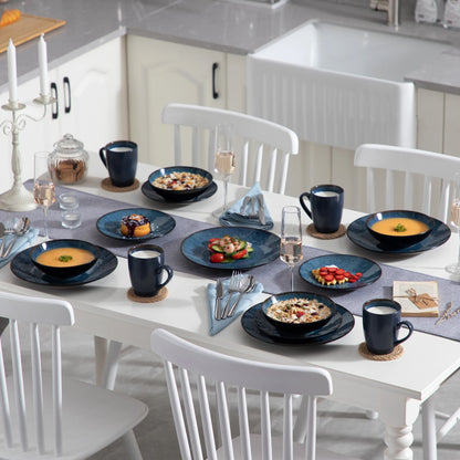 VANCASSO BUBBLE 16/32/48-Piece Tableware Set - Ceramic Blue/Brown Stoneware Set with Dinner. Dessert Plate, Bowl, Coffee Cups