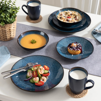 VANCASSO BUBBLE 16/32/48-Piece Tableware Set - Ceramic Blue/Brown Stoneware Set with Dinner. Dessert Plate, Bowl, Coffee Cups
