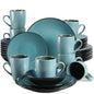 VANCASSO BUBBLE 16/32/48-Piece Tableware Set - Ceramic Blue/Brown Stoneware Set with Dinner. Dessert Plate, Bowl, Coffee Cups