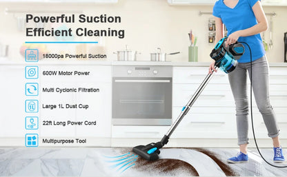 Vacuum Cleaner - Corded INSE I5 18Kpa Powerful Suction - 600W Motor Stick Handheld Vaccum Cleaner for Home - Attachments