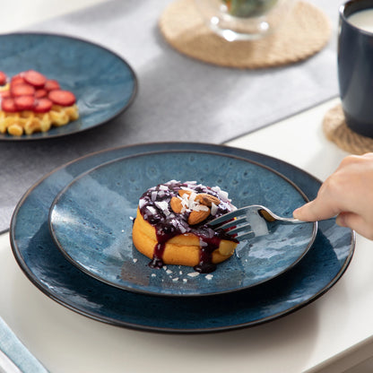 VANCASSO BUBBLE 16/32/48-Piece Tableware Set - Ceramic Blue/Brown Stoneware Set with Dinner. Dessert Plate, Bowl, Coffee Cups