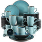 VANCASSO BUBBLE 16/32/48-Piece Tableware Set - Ceramic Blue/Brown Stoneware Set with Dinner. Dessert Plate, Bowl, Coffee Cups