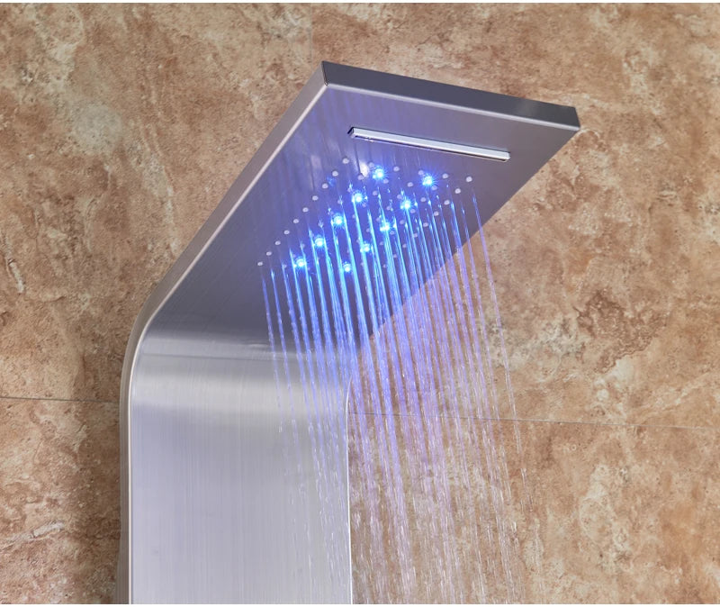 LED Bathroom Shower Panel Intelligent LCD Shower Column System with 6 Modes Rain Waterfall Massage Jet Bath Mixer Tap