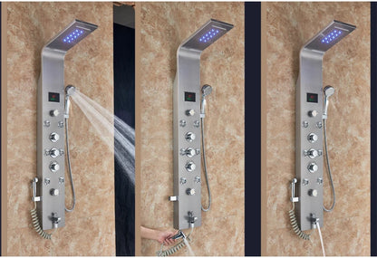 LED Bathroom Shower Panel Intelligent LCD Shower Column System with 6 Modes Rain Waterfall Massage Jet Bath Mixer Tap