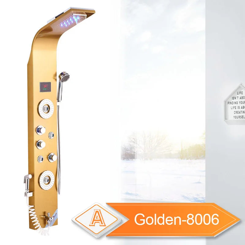 LED Bathroom Shower Panel Intelligent LCD Shower Column System with 6 Modes Rain Waterfall Massage Jet Bath Mixer Tap