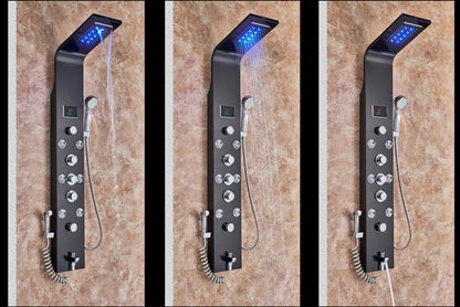 LED Bathroom Shower Panel Intelligent LCD Shower Column System with 6 Modes Rain Waterfall Massage Jet Bath Mixer Tap