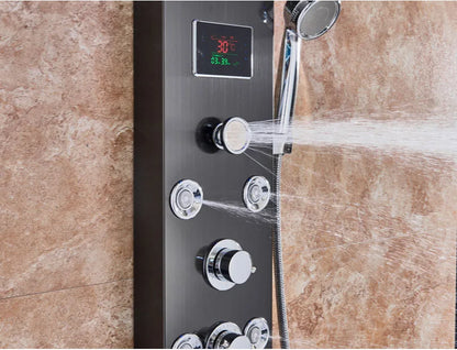 LED Bathroom Shower Panel Intelligent LCD Shower Column System with 6 Modes Rain Waterfall Massage Jet Bath Mixer Tap