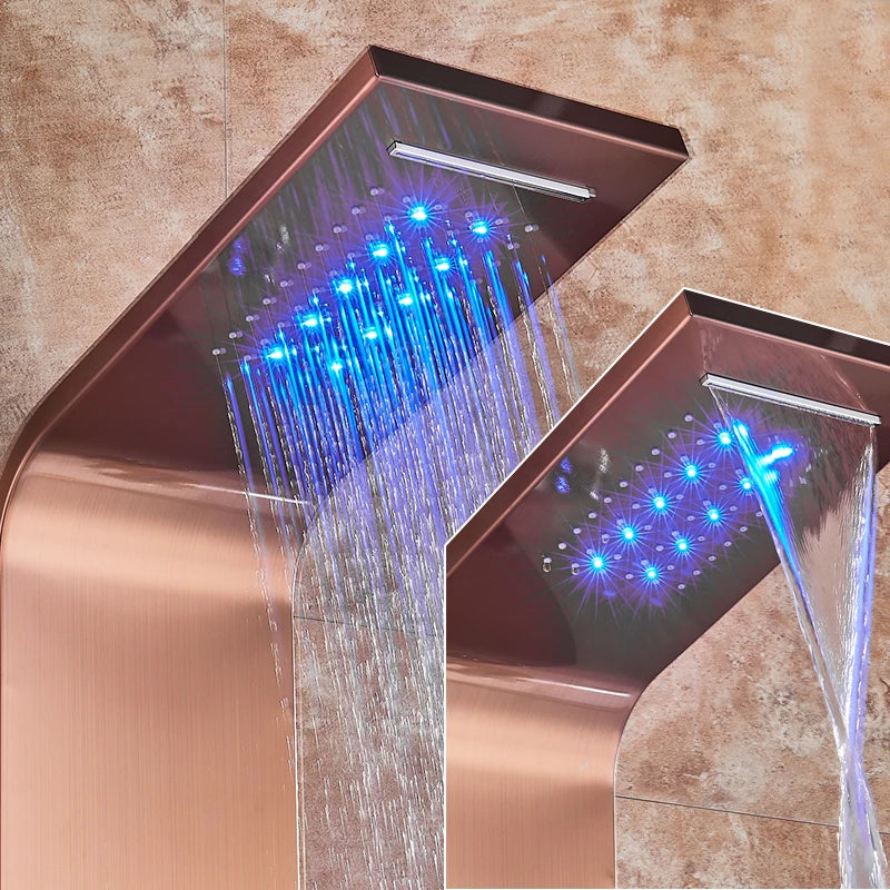 LED Bathroom Shower Panel Intelligent LCD Shower Column System with 6 Modes Rain Waterfall Massage Jet Bath Mixer Tap