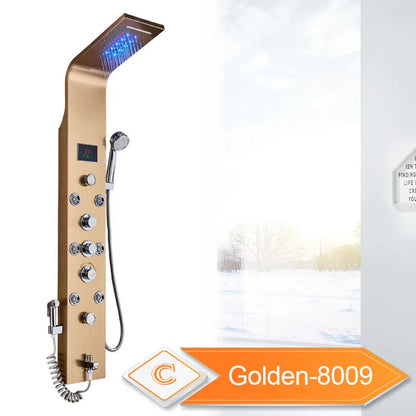 LED Bathroom Shower Panel Intelligent LCD Shower Column System with 6 Modes Rain Waterfall Massage Jet Bath Mixer Tap