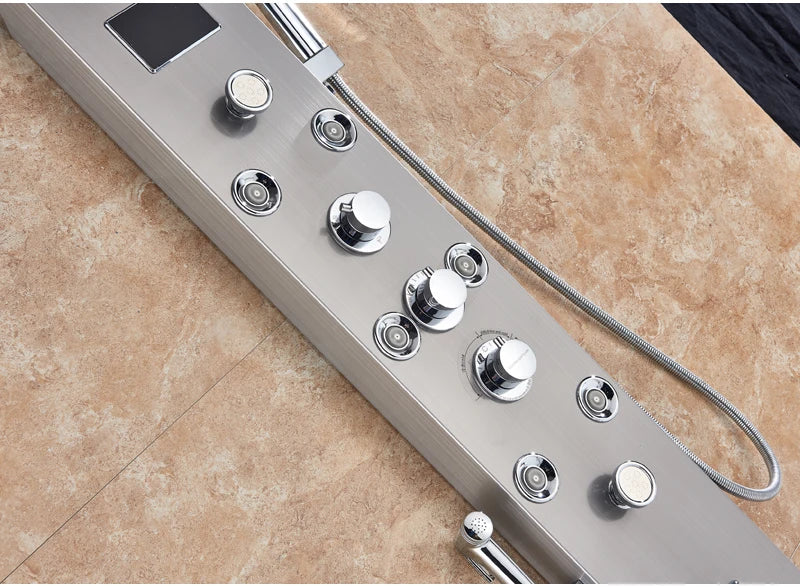 LED Bathroom Shower Panel Intelligent LCD Shower Column System with 6 Modes Rain Waterfall Massage Jet Bath Mixer Tap